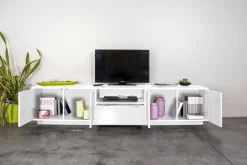 Base TV bianco lucido 220x43x46h cm 4 ante e 1 cassetto - Animai