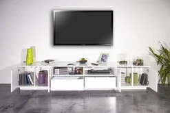 Base TV bianco lucido 260x41x46h cm 4 ante e 2 cassetti - Albak