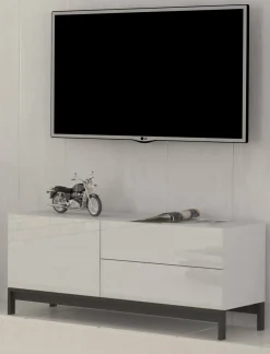 Base TV bianco lucido 110x40x47h cm in legno - Azad