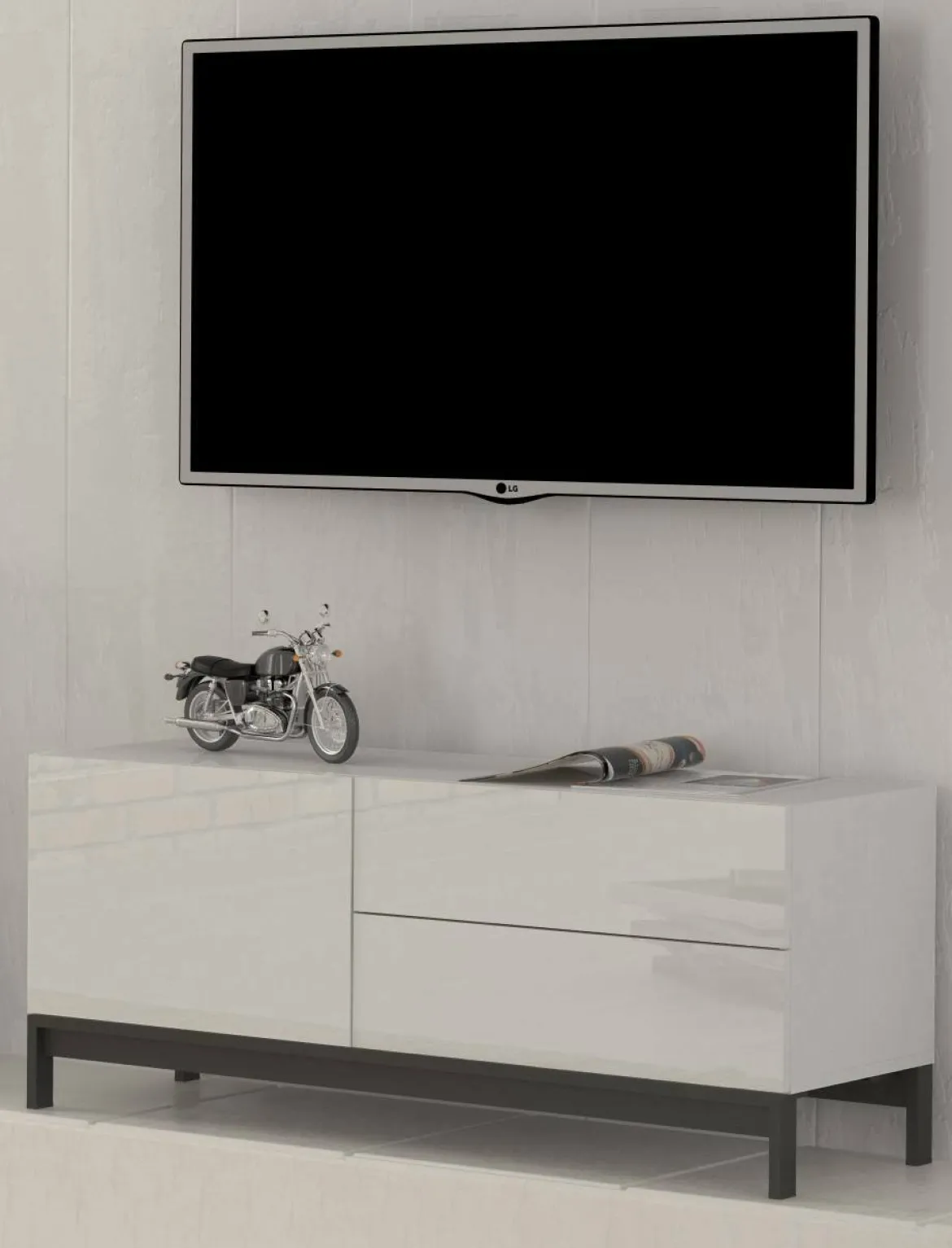 Base TV bianco lucido 110x40x47h cm in legno - Azad