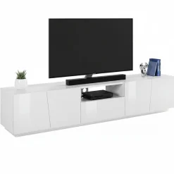 Base TV bianco lucido 220x43x46h cm in legno - Azzurras
