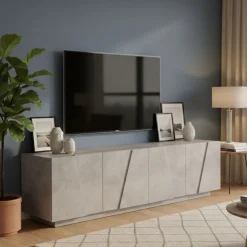 Base TV cemento 162x44x46h cm 4 ante e 1 cassetto - Acix