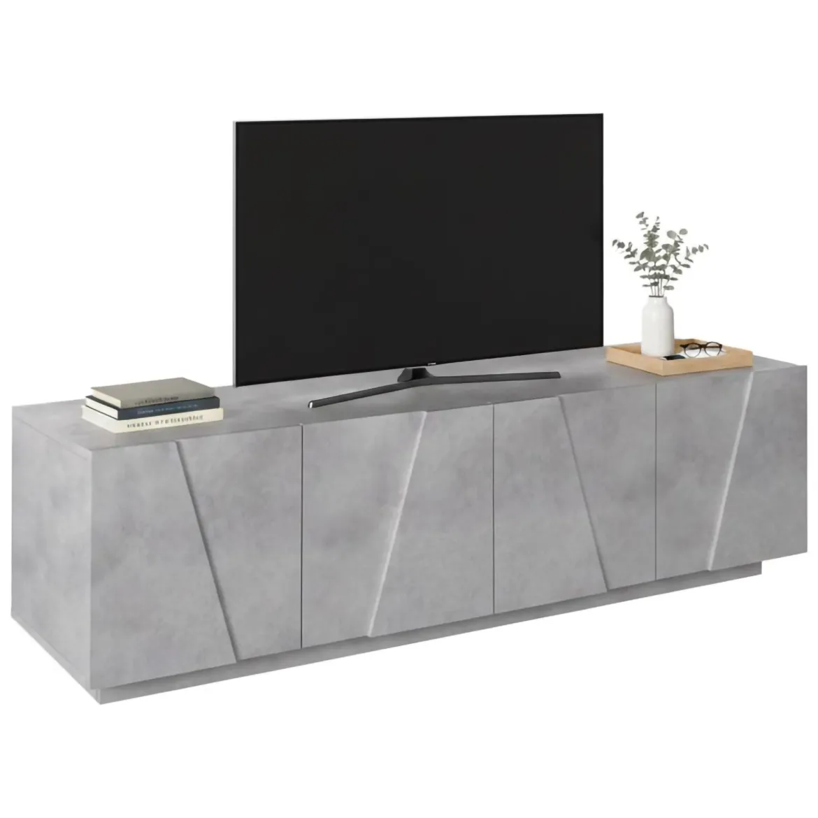 Base TV cemento 162x44x46h cm 4 ante e 1 cassetto - Acix