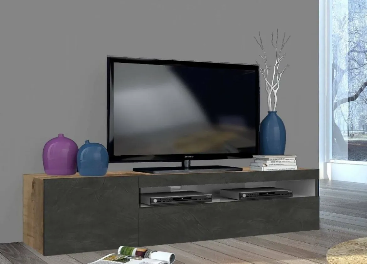 Base TV legno e ardesia 150x40x37h cm 2 ante - Aquilo