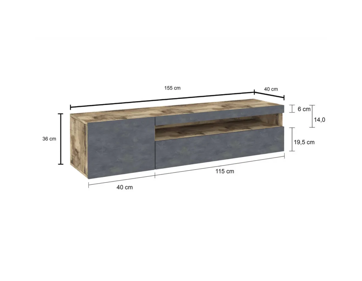Base TV legno e ardesia 150x40x37h cm 2 ante - Aquilo