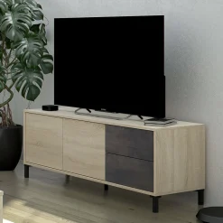 Base TV rovere e antracite 130x41x47h cm 2 ante e 2 cassetti - Alva