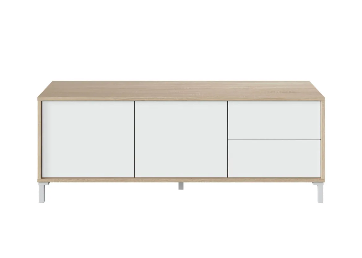 Base TV rovere e bianco 130x41x47h cm 2 ante e 2 cassetti - Alva