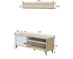 Base TV rovere 135x40x50h cm in legno - Amerino