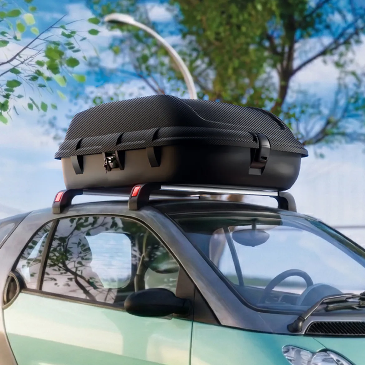 Baule Auto Nero Finitura Effetto Carbonio Capacità 270 l, 55 kg, Apertura a Ribalta Made in Italy - Chivin