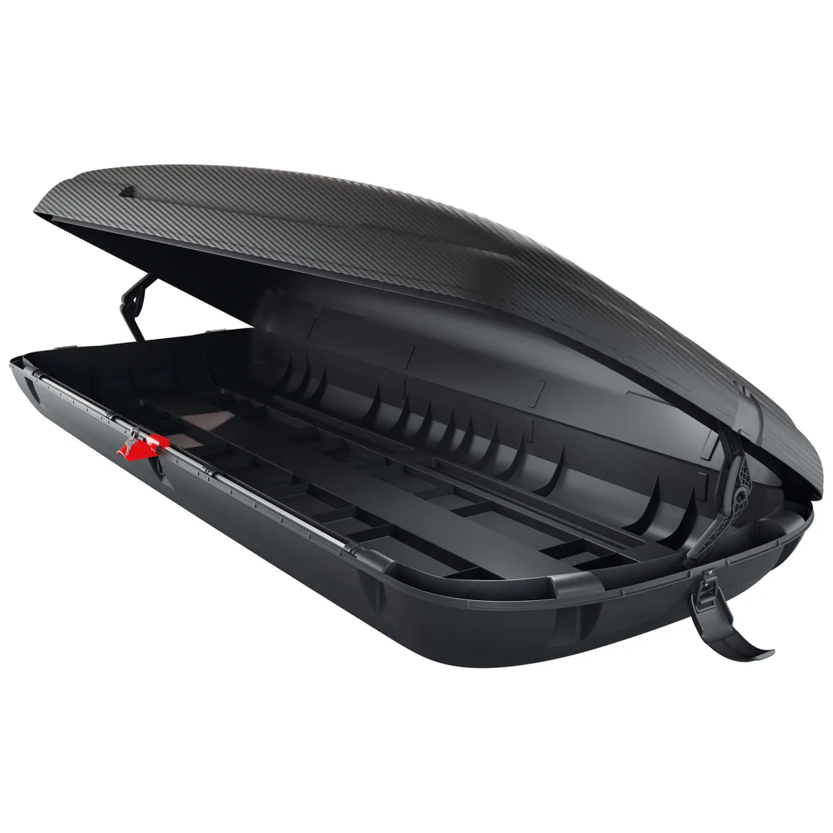 Baule Auto Nero Finitura Effetto Carbonio Capacità 430 l, 75 kg, Apertura a Ribalta Made in Italy - Chivin