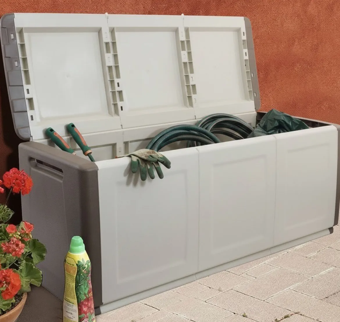 Baule da giardino impermeabile 138x53x57h cm beige e marrone - Achse