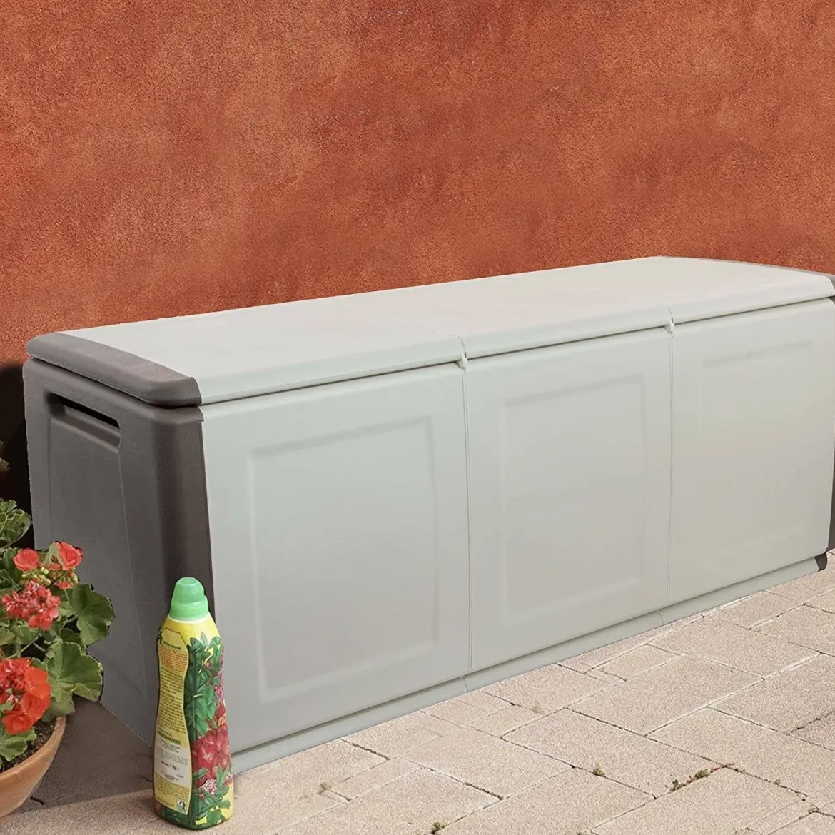 Baule da giardino impermeabile 138x53x57h cm beige e marrone - Achse