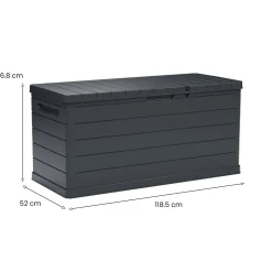 Baule Nero Antracite Resistente ai Raggi uv Impermeabile Capacità 350 l Chiusura Lucchetto 118.5x52x56.8h cm, Materiale Piano in Plastica - Nurri