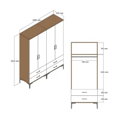 Cabina armadio 4 ante noce e antracite 160x200h cm - Katrin