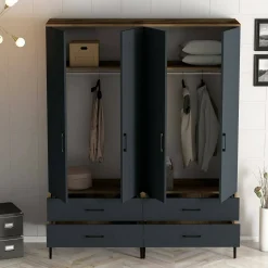 Cabina armadio 4 ante noce e antracite 160x200h cm - Katrin