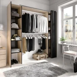 Cabina armadio con tenda rovere e grigia 180x205h cm - Acron