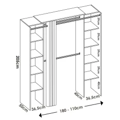 Cabina armadio con tenda rovere e grigia 180x205h cm - Acron