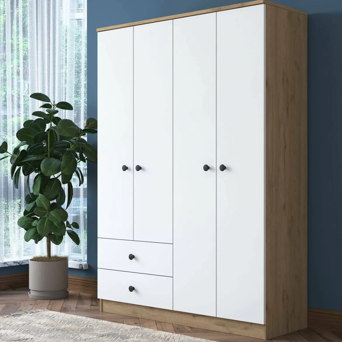 Cabina armadio in legno noce e bianca 120x170h cm - Acanto