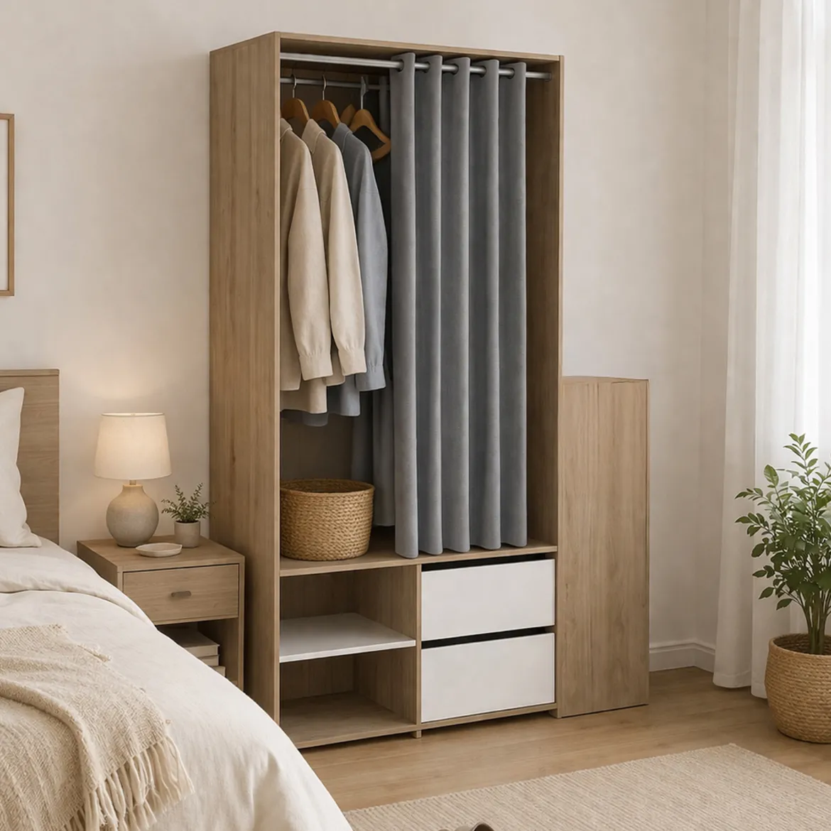 Cabina armadio in legno rovere e bianca 127x197h cm - Amaranto