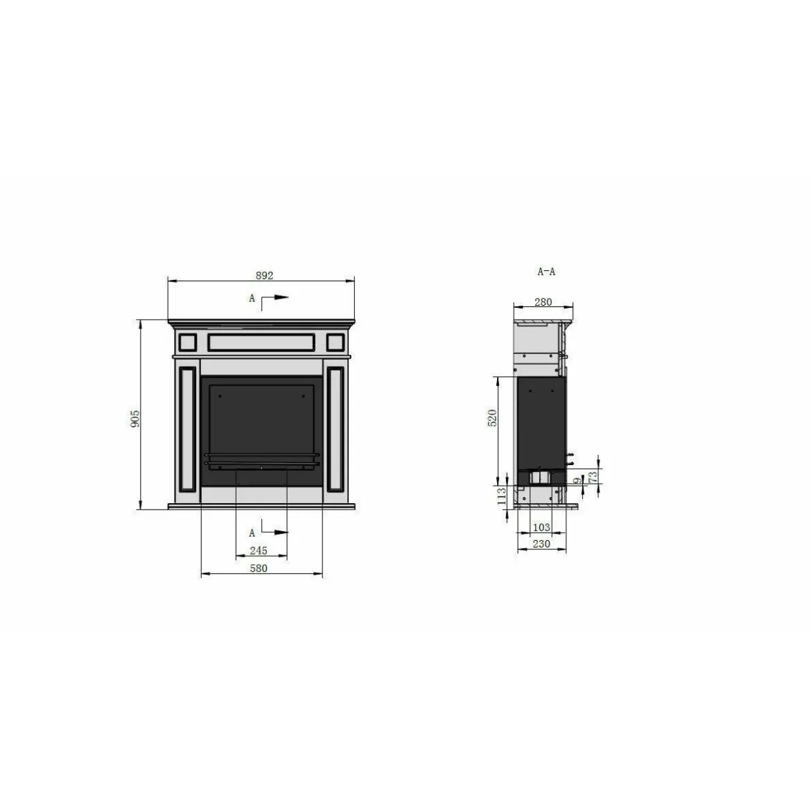 Camino elettrico Airola, 90x28 h91 cm, Bianco