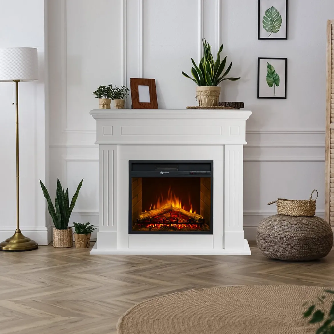 Camino Elettrico Bianco Superficie Riscaldabile 30 Potenza (kw) 0.9/1.8 110x63x102h cm, Indoor - Treviolo