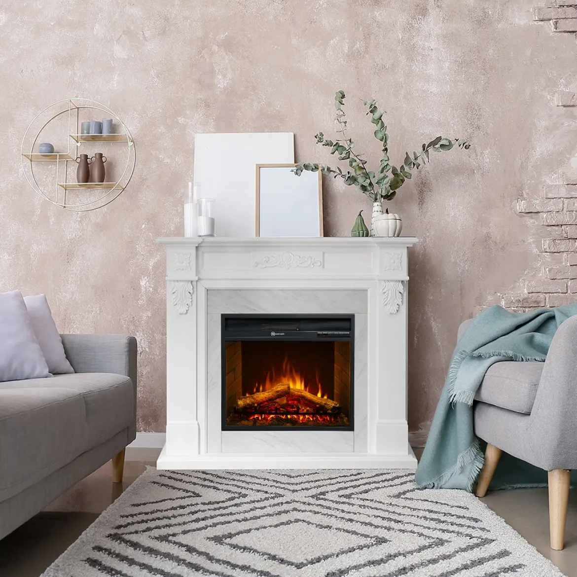 Camino Elettrico Bianco Superficie Riscaldabile 30 Potenza (kw) 0.9/1.8 123x39x100h cm, Indoor - Triuggio