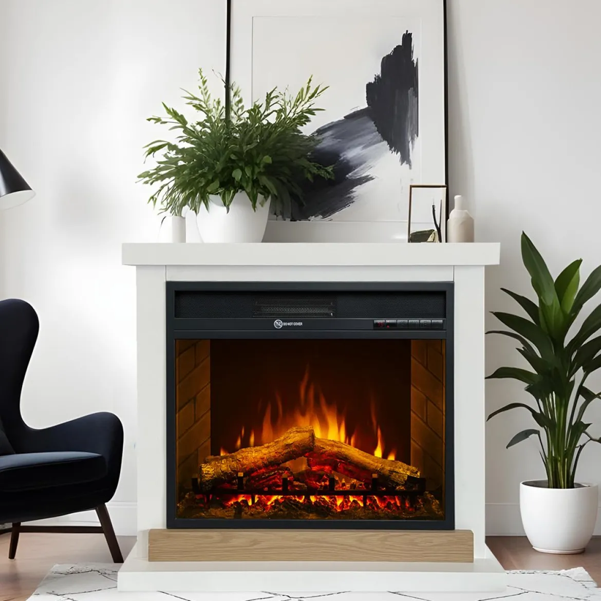 Camino Elettrico Bianco Superficie Riscaldabile 30 Potenza (kw) 0.9/1.8 75x28x70h cm, Indoor - Stia