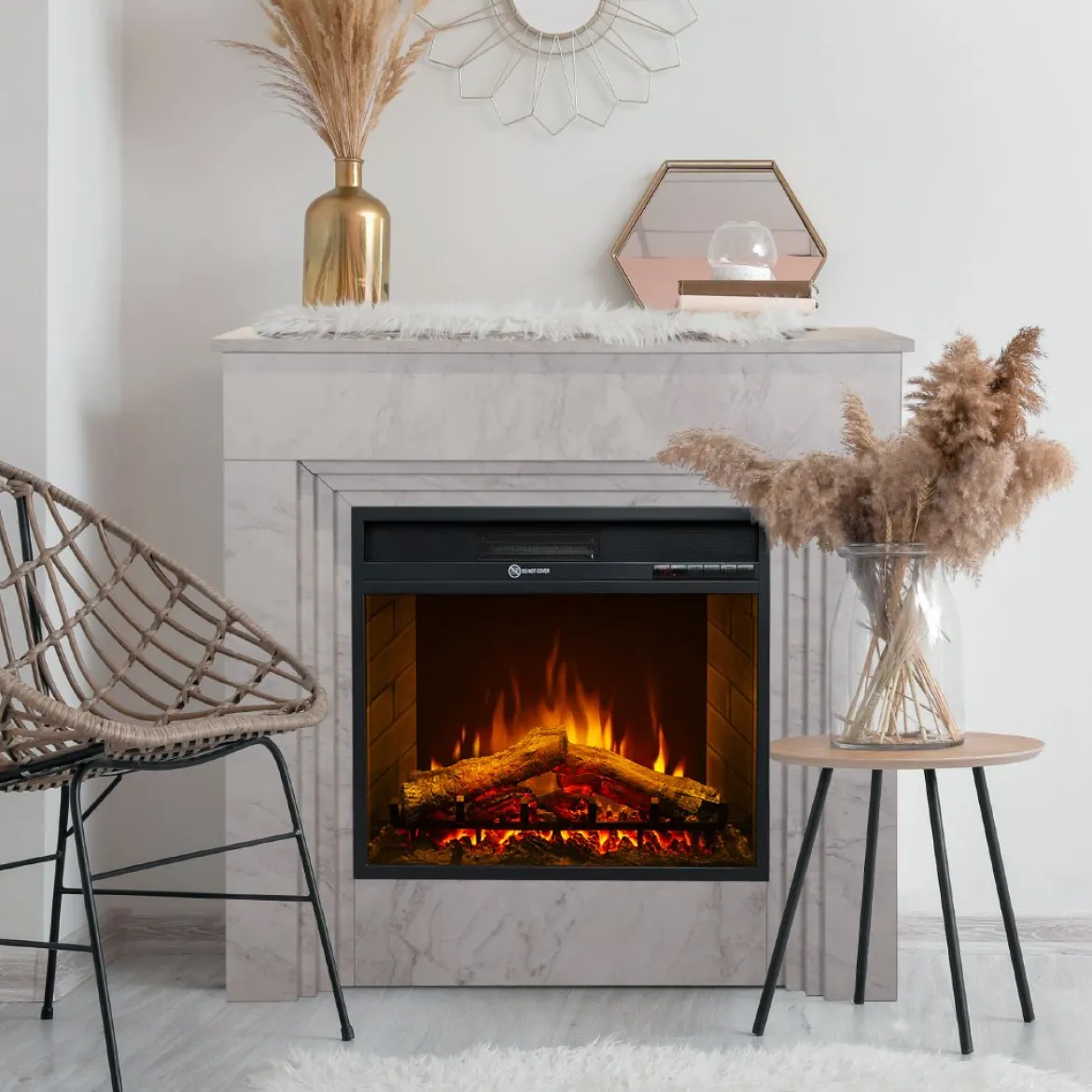 Camino Elettrico Bianco Superficie Riscaldabile 30 Potenza (kw) 0.9/1.8 96x36x90h cm, Indoor - Feletto