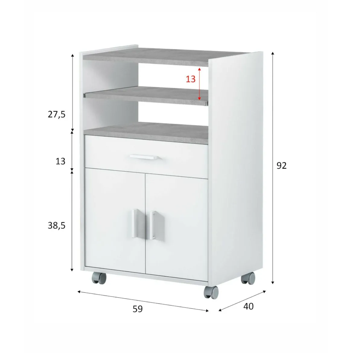 Carrello Akea, 59x40h92 cm, Bianco