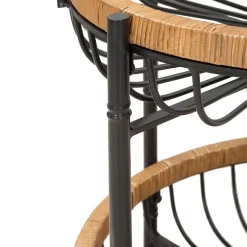 Carrello Marrone Nero 2 Ripiani Ruote 57x56x63h cm, con 2 Cestini in Rattan - Zakopa