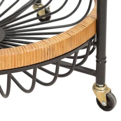 Carrello Marrone Nero 2 Ripiani Ruote 57x56x63h cm, con 2 Cestini in Rattan - Zakopa