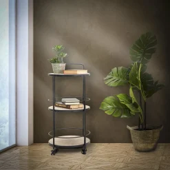 Carrello Marrone Nero 3 Ripiani Ruote 40x42x82h cm, Colore Struttura Nero - Ganaro