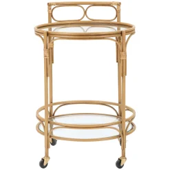 Carrello Marrone Trasparente 2 Ripiani Ruote 51x51x74h cm, Finiture in Rattan - Dalosa