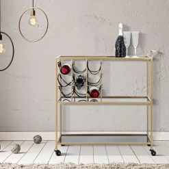 Carrello Nero oro 3 Ripiani Ruote 79x40x82h cm, con Portabottiglie - Druski
