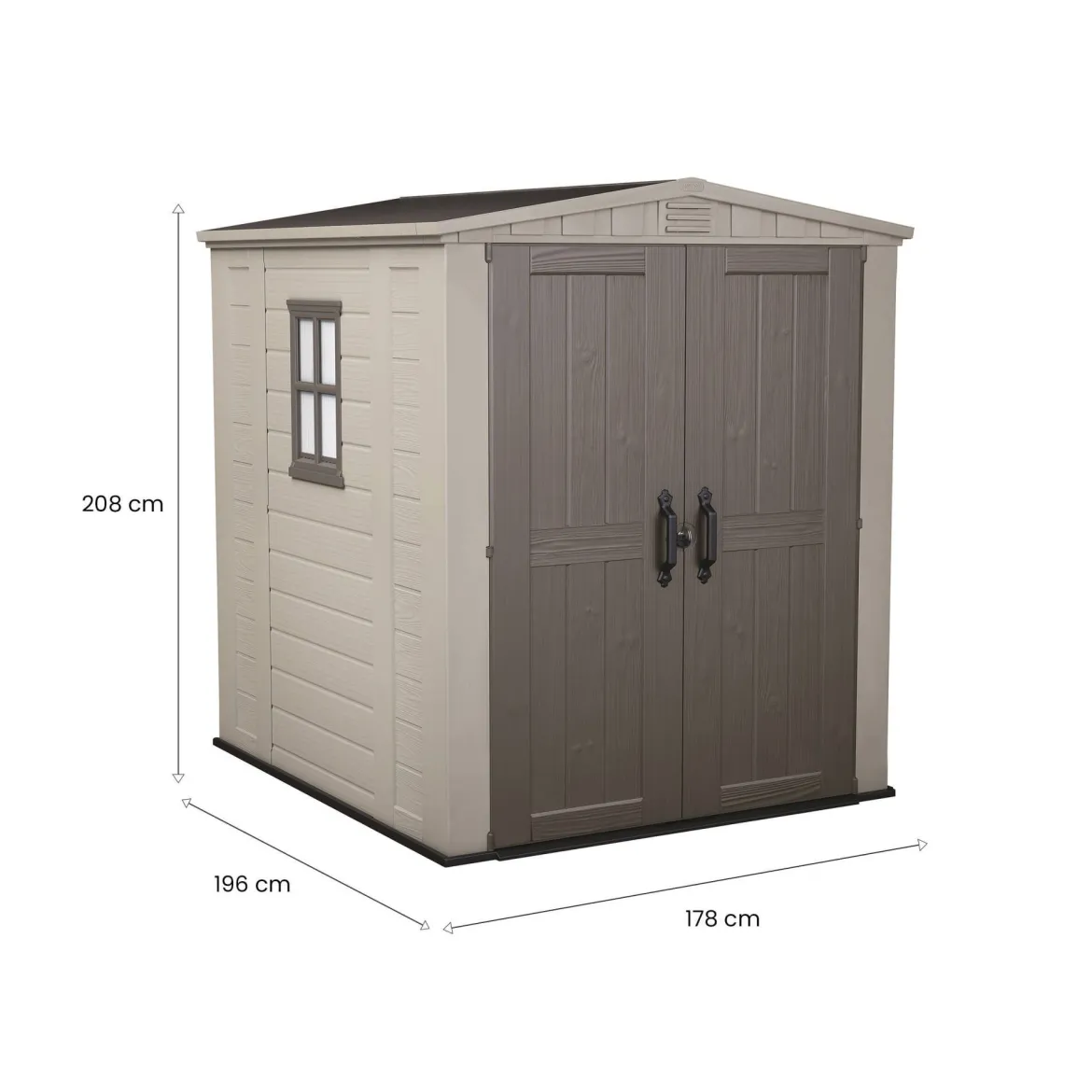 Casetta da Giardino Beige Nero Resistente Agli Agenti Atmosferici Presenza Finestre 184x111x201h cm, Tetto a due Falde - Tiffin