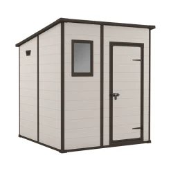 Casetta da Giardino Beige Nero Resistente Agli Agenti Atmosferici Presenza Finestre 184x185x200h cm, Tetto Piano - Cranbrook