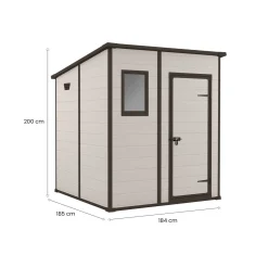 Casetta da Giardino Beige Nero Resistente Agli Agenti Atmosferici Presenza Finestre 184x185x200h cm, Tetto Piano - Cranbrook