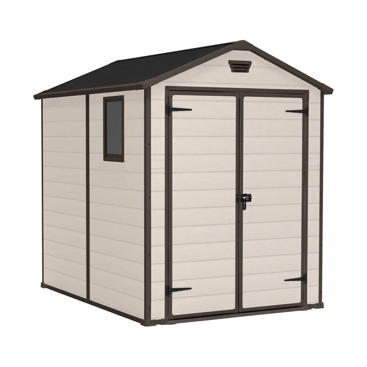 Casetta da Giardino Beige Nero Resistente Agli Agenti Atmosferici Presenza Finestre 256x332x243h cm, Tetto a due Falde - Weyburn