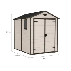 Casetta da Giardino Beige Nero Resistente Agli Agenti Atmosferici Presenza Finestre 256x332x243h cm, Tetto a due Falde - Weyburn
