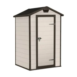 Casetta da Giardino Beige Nero Resistente Agli Agenti Atmosferici Tetto a due Falde 129x103x196h cm, Materiale Tetto in Plastica - Stormlake