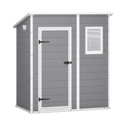 Casetta da Giardino Grigio Bianco Resistente Agli Agenti Atmosferici Presenza Finestre 184x111x201h cm, Tetto a due Falde - Tiffin