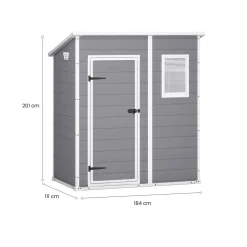 Casetta da Giardino Grigio Bianco Resistente Agli Agenti Atmosferici Presenza Finestre 184x111x201h cm, Tetto a due Falde - Tiffin