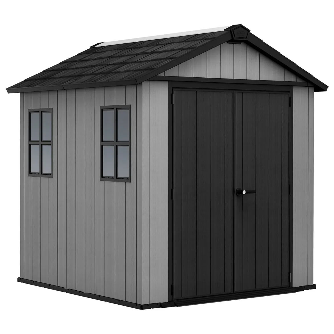 Casetta da Giardino Grigio Nero Lucchettabile, Finitura in Resina Presenza Finestre 230x224x246h cm, Tetto a due Falde - Oneonta