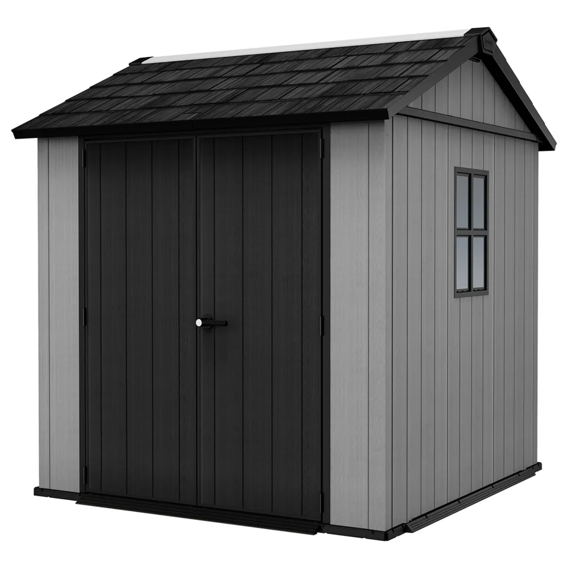 Casetta da Giardino Grigio Nero Lucchettabile, Finitura in Resina Presenza Finestre 230x224x246h cm, Tetto a due Falde - Oneonta