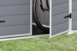 Casetta da Giardino Grigio Nero Resistente Agli Agenti Atmosferici Presenza Finestre 185x152x226h cm, Tetto a due Falde - Sheboygan