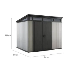 Casetta da Giardino Grigio Nero Resistente Agli Agenti Atmosferici Presenza Finestre 214x218x226h cm, Tetto Piano - Summit