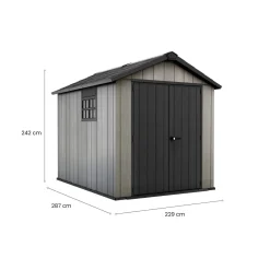 Casetta da Giardino Grigio Nero Resistente Agli Agenti Atmosferici Presenza Finestre 229x287x242h cm, Tetto a due Falde - Warrenton