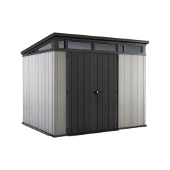 Casetta da Giardino Grigio Nero Resistente Agli Agenti Atmosferici Presenza Finestre 342x218x226h cm, Tetto Piano - Cobourg