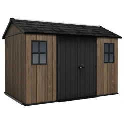 Casetta da Giardino Marrone Noce Nero Lucchettabile, Finitura in Resina Presenza Finestre 350x230x246h cm, Tetto a due Falde - Mcalester