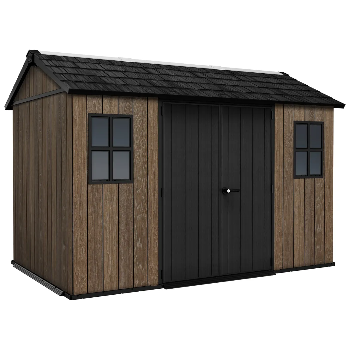 Casetta da Giardino Marrone Noce Nero Pavimento Rialzato, Modulabile, Lucchettabile Presenza Finestre 224x230x246h cm, Tetto a due Falde - Mattoon